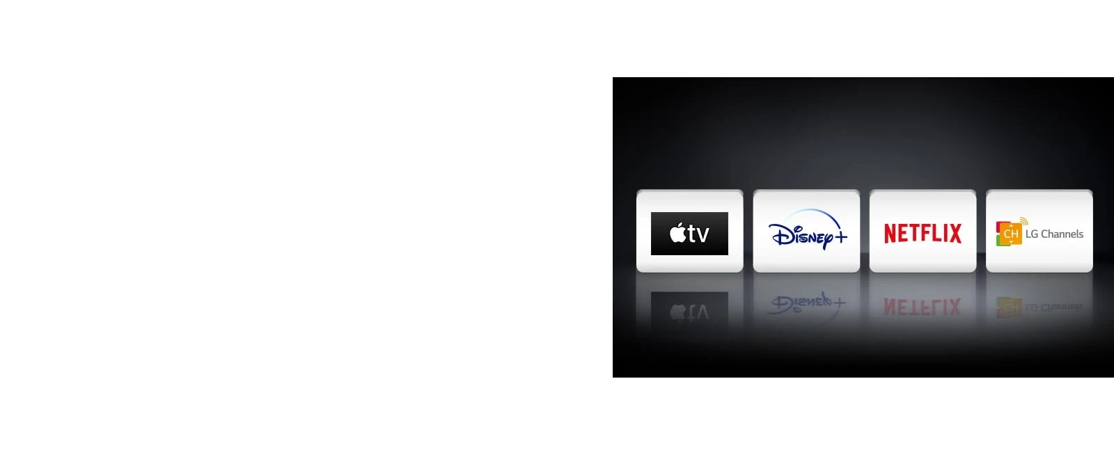 Quatre logos : l’application Apple TV, Disney+, Netflix et LG Channels